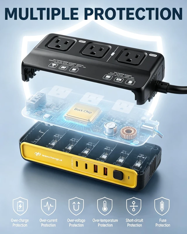 Alt view image 5 of 5 - 220V to 110V Power Converter EU to US, 2000W Voltage Converter for Europe Travel, Travel Power Converter with 2 USB-C & 2 USB-A Outputs, Travel Adapter Kit Include Type A/B/C/E/F/G/I/L - Black