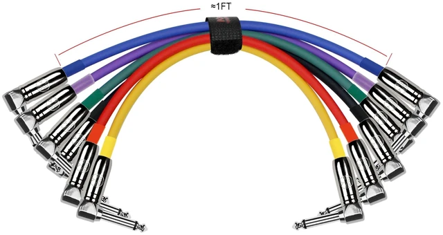 Alt view image 3 of 3 - Kirlin Cable IP6-243PN-01 - 1 Foot - Right Angle 1/4-Inch Plugs Colored Patch Cable