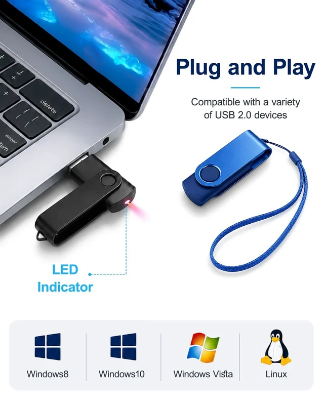 Alt view image 2 of 5 - 8GB USB Flash Drive 10-Pack,DGsolo Blue/Black Thumb Drives + 10 Lanyards