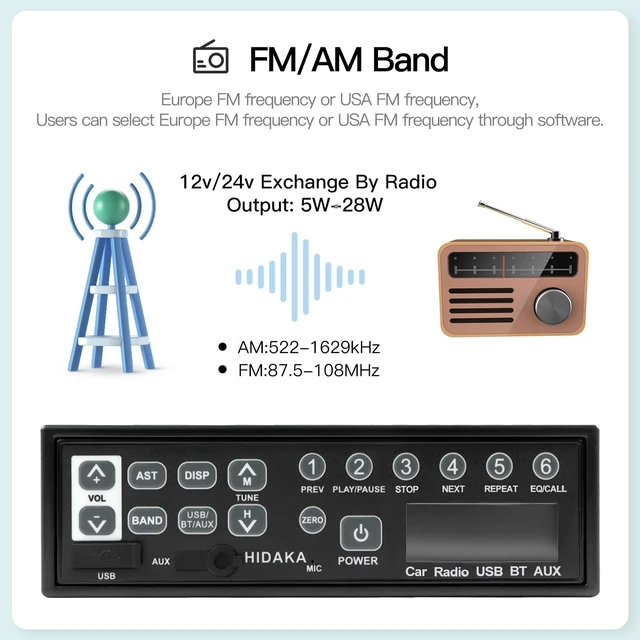 Alt view image 4 of 5 - M200 Universal Car Bluetooth Radio 12V/24V Heavy Duty Stereo with USB AUXin AM/FM OEM Replacement for Komatsu Kobelco Sumitomo Excavator Heavy Equipment Parts