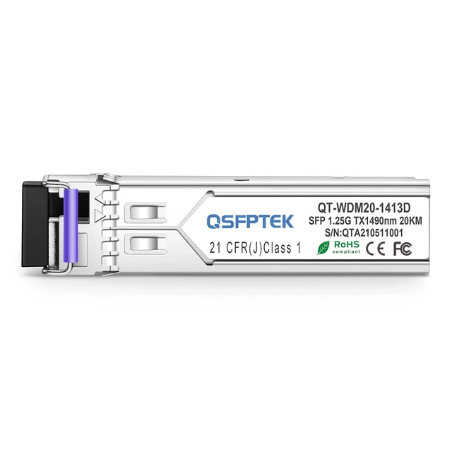 Alt view image 2 of 5 - QSFPTEK 1.25g BIDI SFP 20km Tx1490 / Rx1310nm DDM LC WDM Transceiver widely Compatible Optic Fiber Transceiver Module, up to 20km -1pair