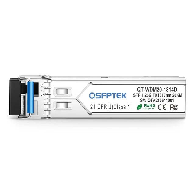 Alt view image 4 of 5 - QSFPTEK 1.25g BIDI SFP 20km Tx1490 / Rx1310nm DDM LC WDM Transceiver widely Compatible Optic Fiber Transceiver Module, up to 20km -1pair