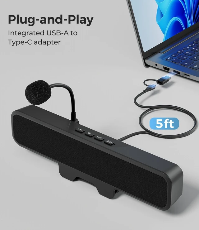 Alt view image 5 of 5 - Plyee Computer Speakers with Detachable Microphone, Clip-On Monitor Design