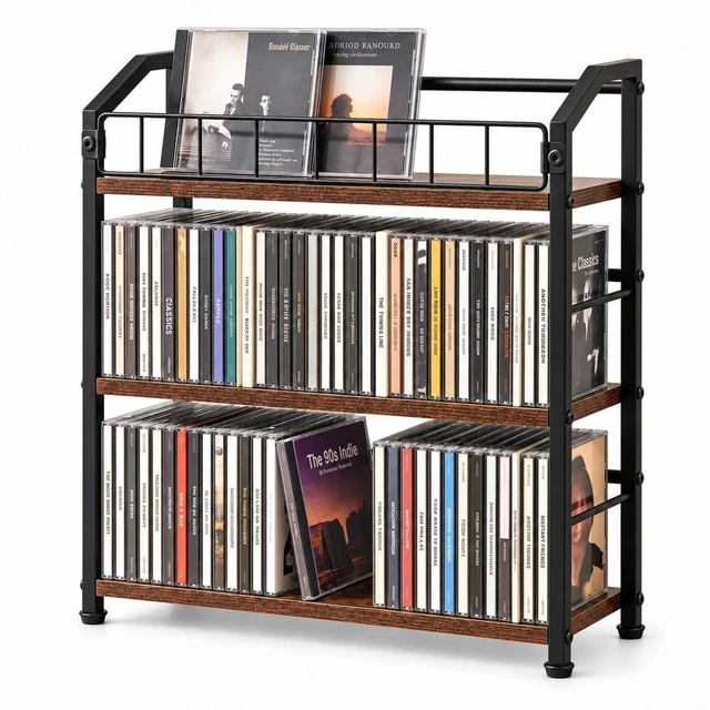 Main image of Exood 3-Tier CD Storage Rack, Holds Up to 123 Jewel Cases, Easy to assemble