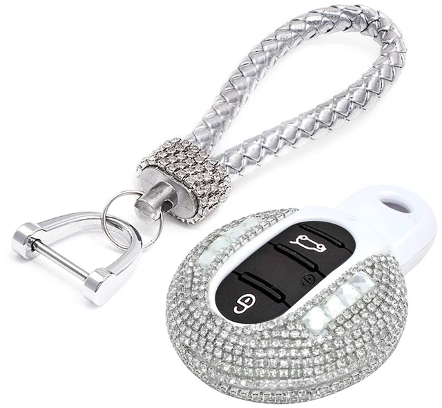 Main image of PGONE Luxury Bling Crystal Diamond Lady Key Fob Case Cover KeyChain Compatible with MINI COOPER 3/4 Buttons Keyless Entry Remote Control Smart Key Protective Shell Bag F54 F55 F56 F57 F60 (Silver)