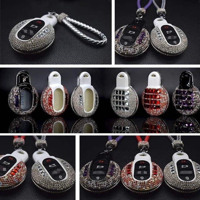 Alt view image 3 of 3 - PGONE Luxury Bling Crystal Diamond Lady Key Fob Case Cover KeyChain Compatible with MINI COOPER 3/4 Buttons Keyless Entry Remote Control Smart Key Protective Shell Bag F54 F55 F56 F57 F60 (Silver)