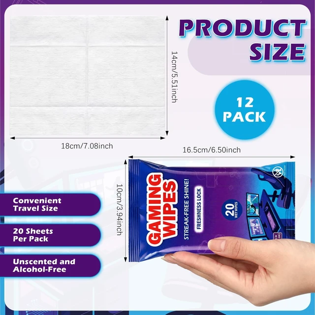 Alt view image 2 of 3 - Chicplaid 12 Pack Gaming Cleaning Wipes Bulk 240 Count Pre Moistened Gaming Gear and Electronics Wipes Fast Drying Instantly Clean for Controllers Keyboards Laptops Phones