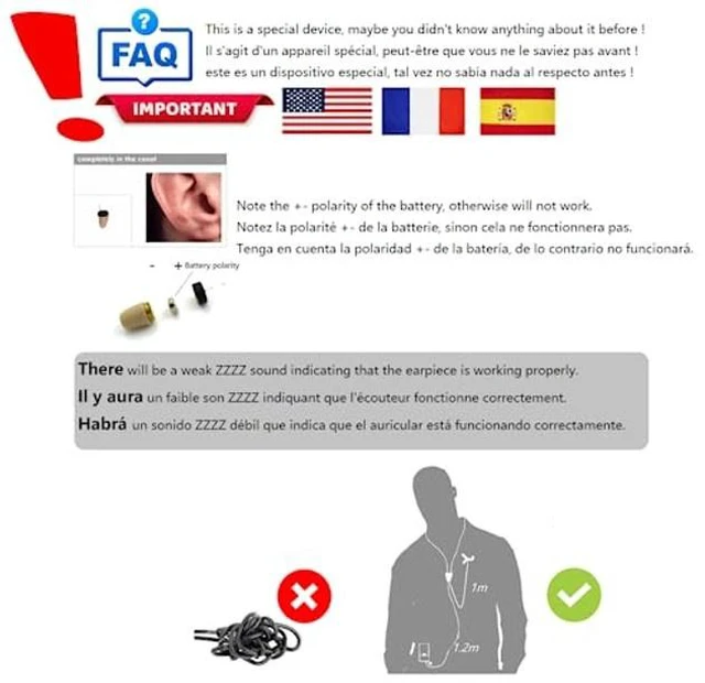 Alt view image 2 of 5 - EDIMAEG A780 Battery Life 8 Hours Spy Earpiece with Neckloop No Amplifier Work in Quiet Place