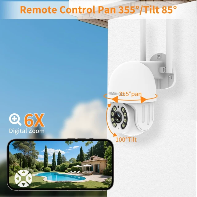 Alt view image 4 of 5 - HUNTVISION Security Camera Outdoor, E3Z 3MP PTZ 360 IP65 Weatherproof, AI Motion Tracking, Full-Color Night Vision, 2-Way Audio, TF/Cloud Storage