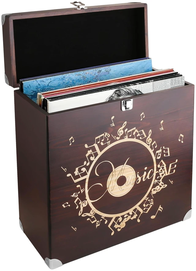 Main image of Siondoux Vinyl Record Storage Box Vintage Record Crate Carrying Case, Wooden CD Storage Box Fits Records Album Tape, Album storage for Vinyl Records, Vinyl Organizer with Lock Holds 30 Albums