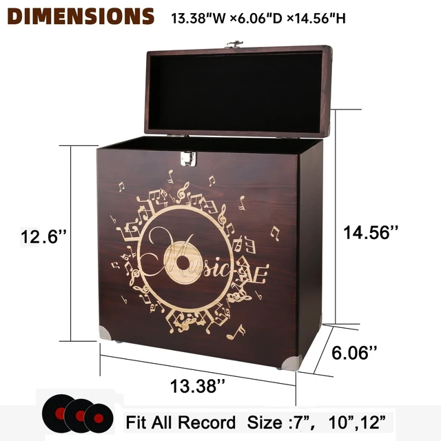 Alt view image 2 of 5 - Siondoux Vinyl Record Storage Box Vintage Record Crate Carrying Case, Wooden CD Storage Box Fits Records Album Tape, Album storage for Vinyl Records, Vinyl Organizer with Lock Holds 30 Albums