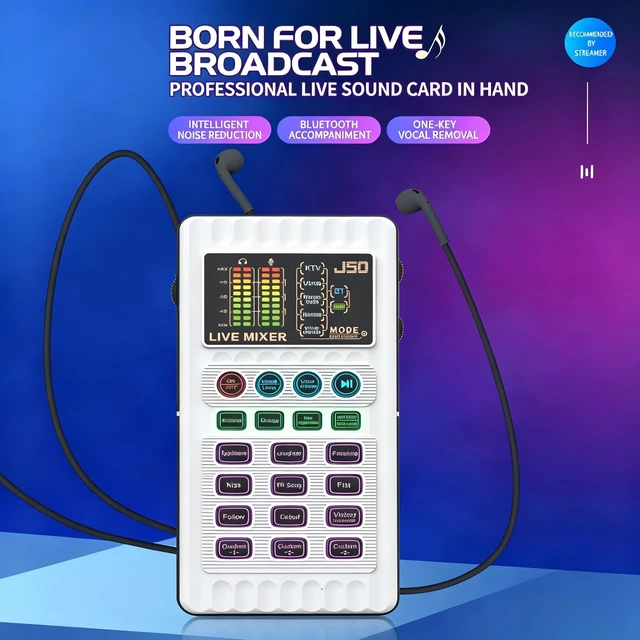 Alt view image 2 of 5 - J50 Portable Live Sound Card with Noise Reduction, 5 Voice Changers & 12 Sound Effects - One-CClick Plug & Play Audio Mixer for Live Streaming, Karaoke & Recording