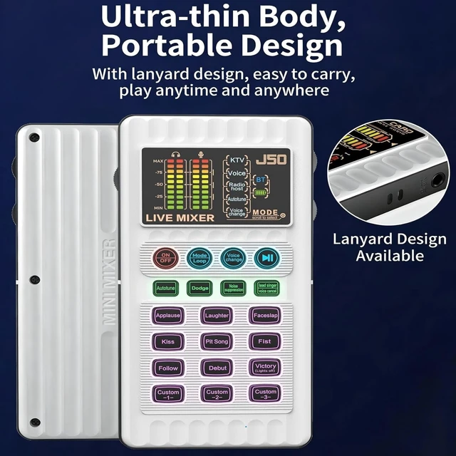 Alt view image 4 of 5 - J50 Portable Live Sound Card with Noise Reduction, 5 Voice Changers & 12 Sound Effects - One-CClick Plug & Play Audio Mixer for Live Streaming, Karaoke & Recording