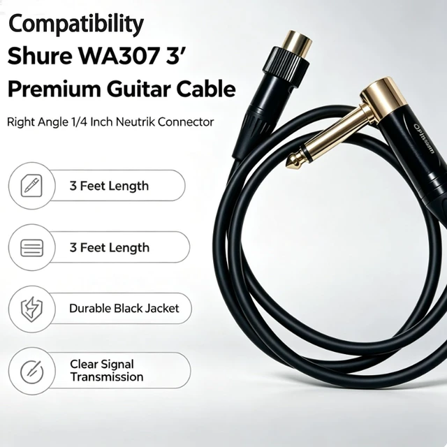 Alt view image 2 of 5 - QPfkslhm Premium 3-Foot Guitar Antenna Cable for Shure WA307, Equipped with Right-Angle 1/4 Inch Neutrik Plug
