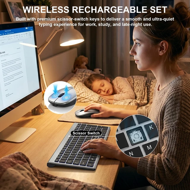 Alt view image 2 of 5 - Wireless Keyboard and Mouse Combo, Ultra Slim Switch Scissor, Silent Design