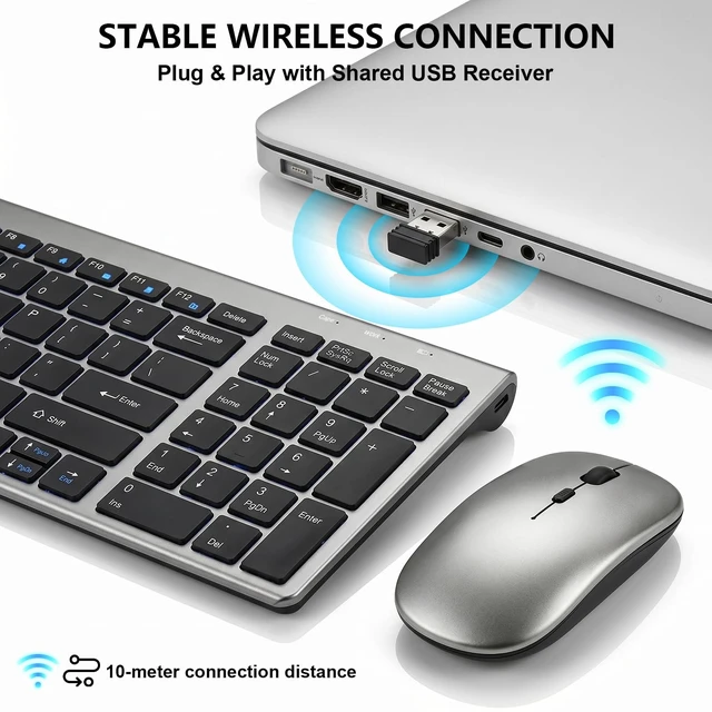 Alt view image 3 of 5 - Wireless Keyboard and Mouse Combo, Ultra Slim Switch Scissor, Silent Design