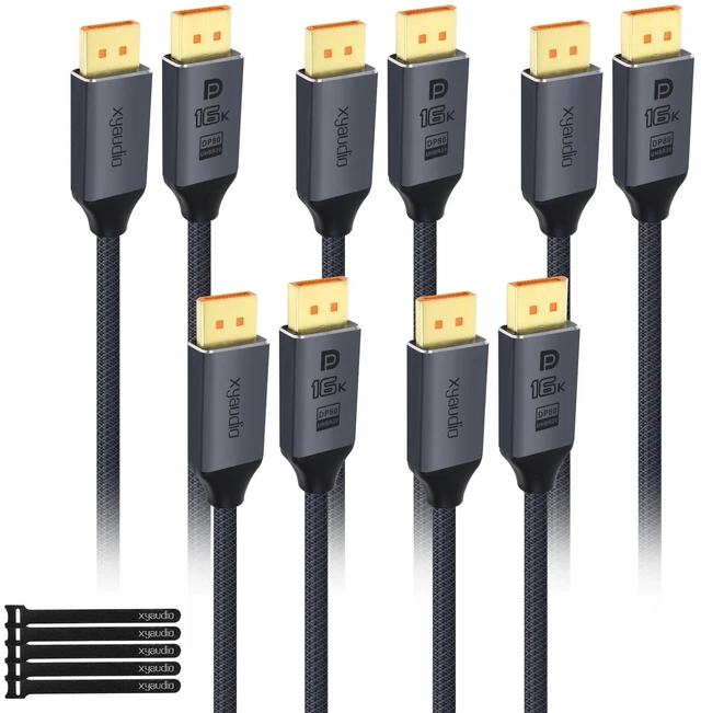 Main image of xyaudio 80Gbps Displayport Cable 2.1,16K@60Hz, 8K@120Hz, 4K@240Hz,1080P@360Hz, DP80 HDR DSC 1.2a,FreeSync Display Port Cord for Gaming PC, Monitor 5090,7900XTX,S1334 (4 ft -5pack)