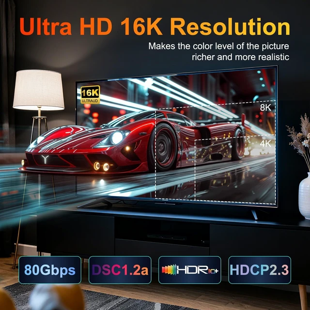 Alt view image 3 of 5 - xyaudio 80Gbps Displayport Cable 2.1,16K@60Hz, 8K@120Hz, 4K@240Hz,1080P@360Hz, DP80 HDR DSC 1.2a,FreeSync Display Port Cord for Gaming PC, Monitor 5090,7900XTX,S1334 (4 ft -5pack)