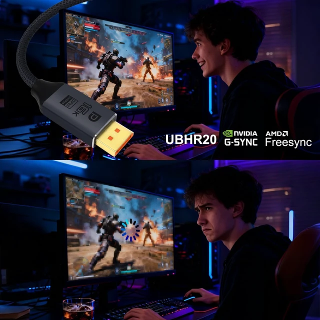 Alt view image 4 of 5 - xyaudio 80Gbps Displayport Cable 2.1,16K@60Hz, 8K@120Hz, 4K@240Hz,1080P@360Hz, DP80 HDR DSC 1.2a,FreeSync Display Port Cord for Gaming PC, Monitor 5090,7900XTX,S1334 (4 ft -5pack)