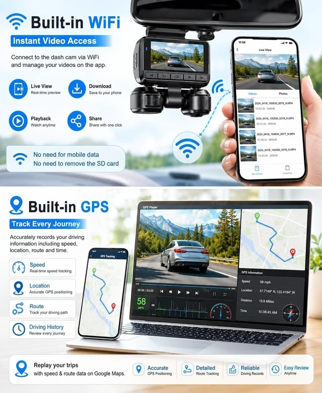 Alt view image 3 of 5 - ZYEIPO 4K 4-Channel 360 Wireless Dash Cam Front Rear Inside, WiFi GPS