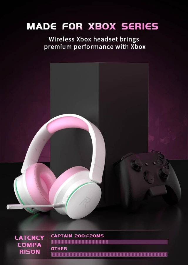 Alt view image 3 of 5 - RYR Wireless Gaming Headset for Xbox Series X^^S, Sega Gear Game, PinkWhite