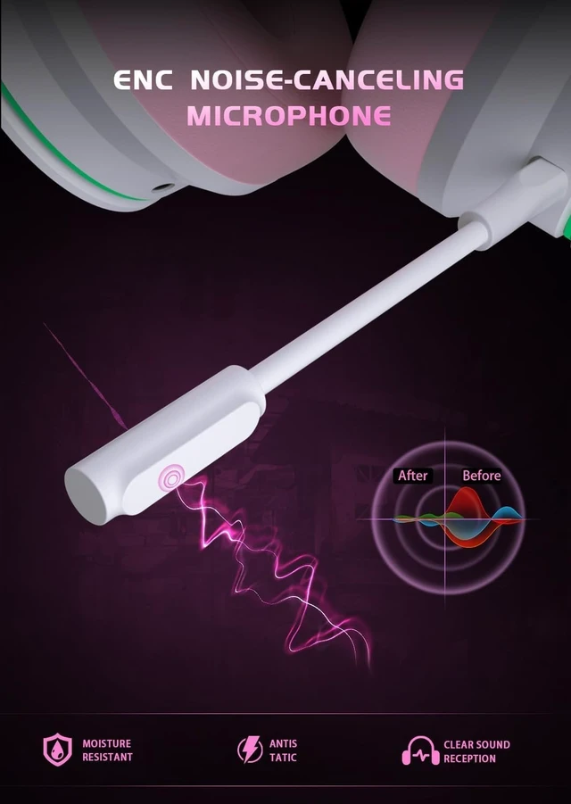 Alt view image 5 of 5 - RYR Wireless Gaming Headset for Xbox Series X^^S, Sega Gear Game, PinkWhite