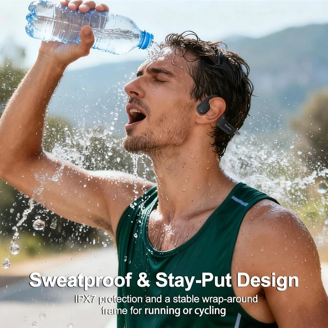Alt view image 3 of 5 - Silisoundtech Bone Conduction Headphones,IPX7 Waterproof Wireless Bone Headphones,Open Ear Headphones Bluetooth 5.3 Built-in Mic,10H Playtime for Running,Cycling,Hiking,Gym,Workout.