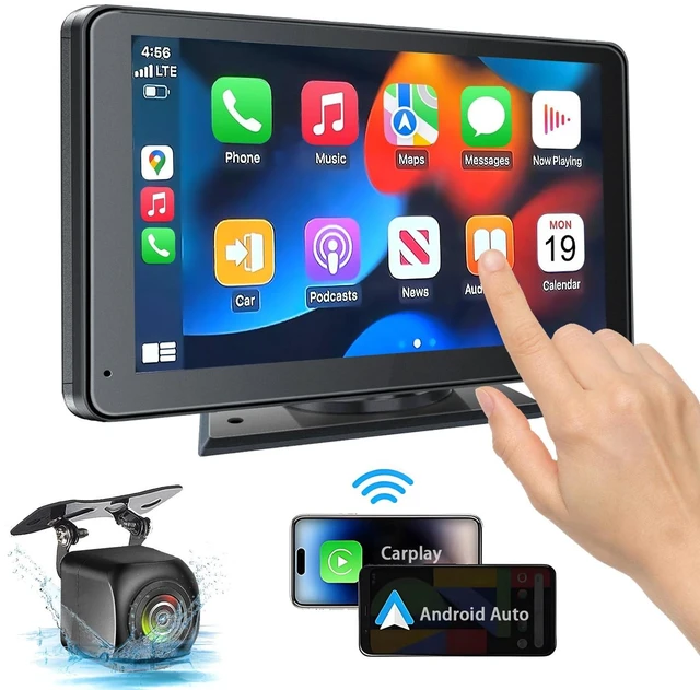 Main image of Portable Wireless with Apple CarPlay and Android Auto Screen for Car, 7" HD Touch Screen Car Stereo with Mirror Link, Bluetooth 5.2, Backup Camera, AUX,FM Transmitter for All Vehicle