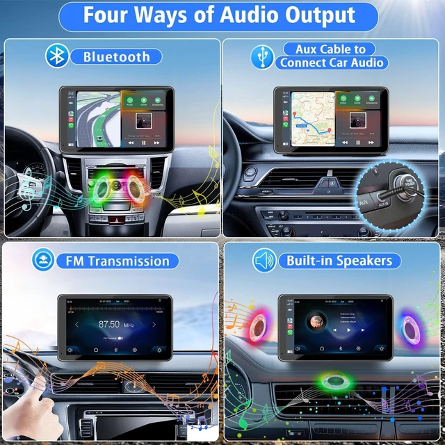 Alt view image 3 of 5 - Portable Wireless with Apple CarPlay and Android Auto Screen for Car, 7" HD Touch Screen Car Stereo with Mirror Link, Bluetooth 5.2, Backup Camera, AUX,FM Transmitter for All Vehicle