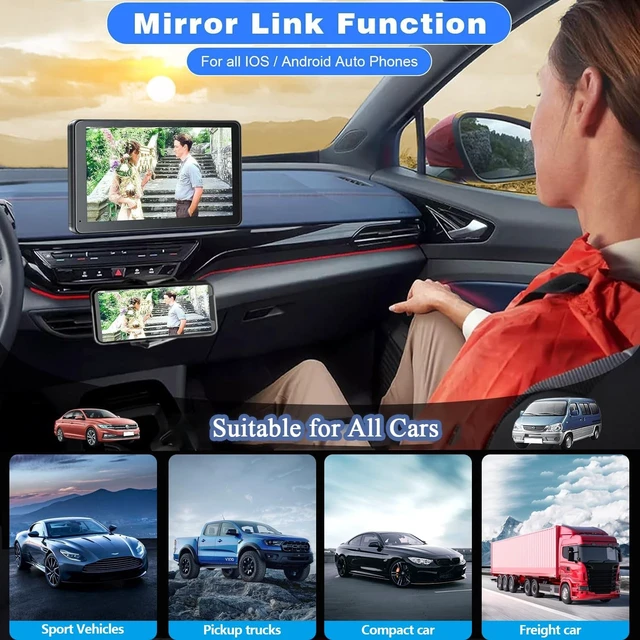 Alt view image 4 of 5 - Portable Wireless with Apple CarPlay and Android Auto Screen for Car, 7" HD Touch Screen Car Stereo with Mirror Link, Bluetooth 5.2, Backup Camera, AUX,FM Transmitter for All Vehicle