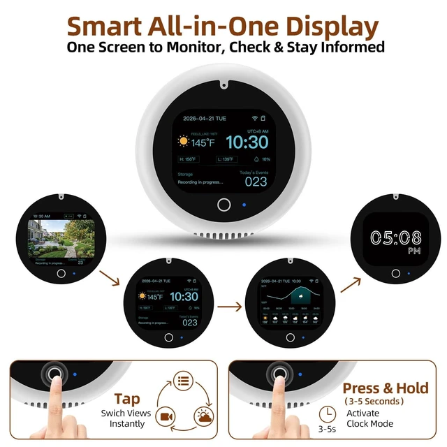 Alt view image 2 of 5 - 5MP 3K Window Camera with 32GB SD Card & Smart Screen, 2.4GHz & 5GHz WiFi Indoor Cameras for Home Security, 20 Adjustable Angle Mount, Color Night Vision, Human Motion Detection, No Subscription