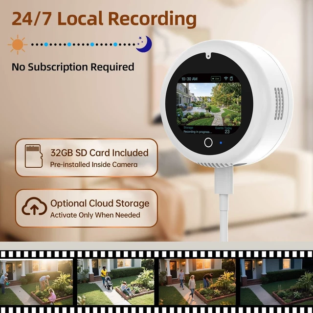 Alt view image 3 of 5 - 5MP 3K Window Camera with 32GB SD Card & Smart Screen, 2.4GHz & 5GHz WiFi Indoor Cameras for Home Security, 20 Adjustable Angle Mount, Color Night Vision, Human Motion Detection, No Subscription
