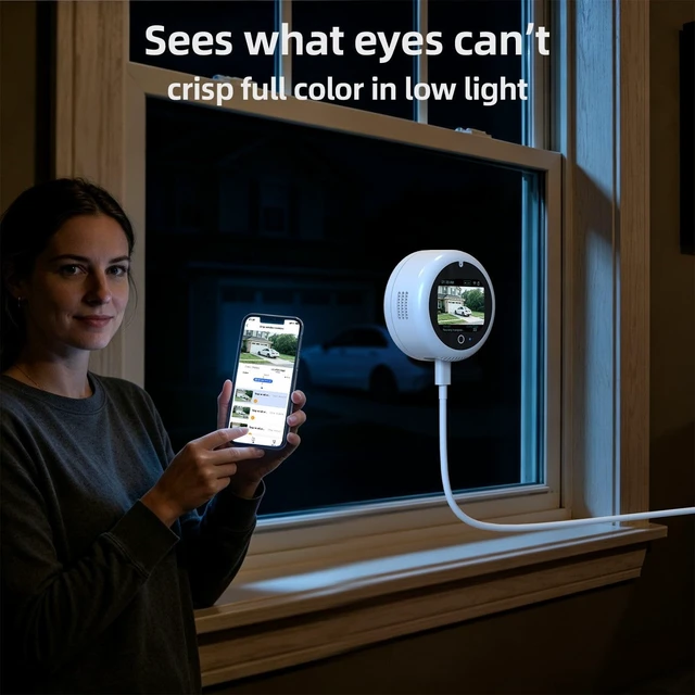 Alt view image 4 of 5 - 5MP 3K Window Camera with 32GB SD Card & Smart Screen, 2.4GHz & 5GHz WiFi Indoor Cameras for Home Security, 20 Adjustable Angle Mount, Color Night Vision, Human Motion Detection, No Subscription