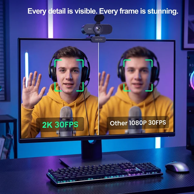 Alt view image 2 of 5 - OIEXEN 2K Webcam for PC Laptop,PDAF Auto Focus,Dual Noise-Canceling Mics