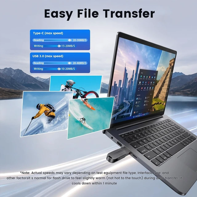 Alt view image 3 of 5 - Skiddrive 256GB USB Flash Drive for iPhone, USB-A and Type-C Thumb Drive