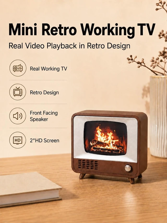 Alt view image 2 of 5 - Mini Retro Tiny TV, 2 Inch Screen HD Display Real Working TV, Portable Vintage Small Television Supports Custom Video Upload, Rechargeable Classics Miniature Television for Desk Decor Unique Gift