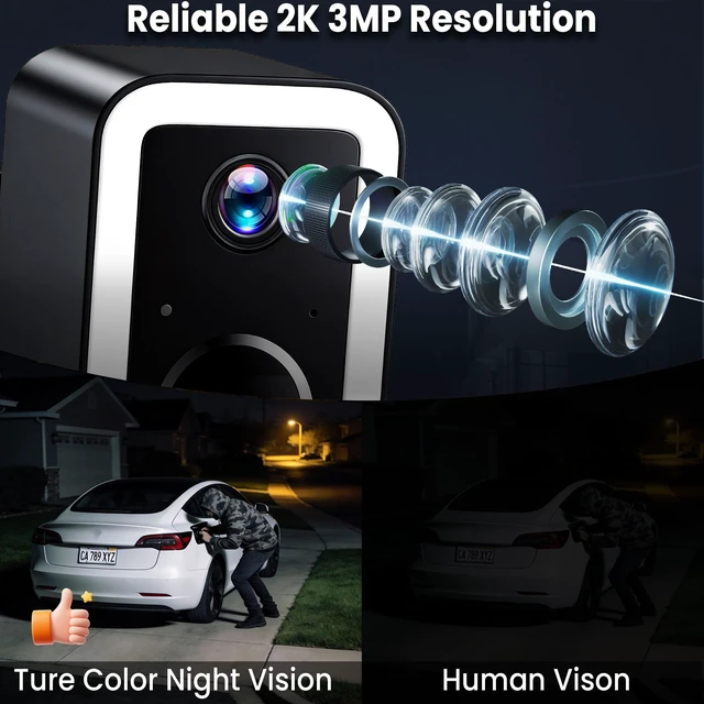 Alt view image 3 of 5 - aidowocam 2K Security Cameras Wireless Outdoor Weatherproof IP66,Color Night Vision,AI Motion Detection & Spotlight Siren Alarm,2-Way Audio Battery Powered Outside Cameras for Home Security(2 P