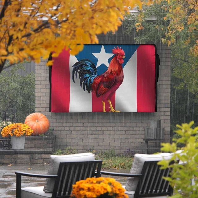 Alt view image 2 of 5 - VANDARRINS Puerto Rico Flag Waterproof Outdoor TV Cover, Chicken Animal Red Strip Pentagram Outside Weatherproof TV Enclosures for 60 to 65 Inch LCD Television Shield Flat Screen Protectors