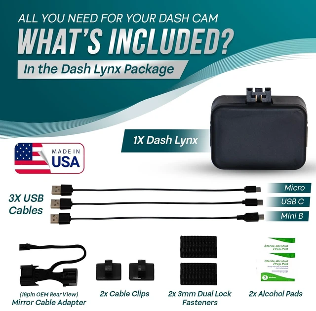 Alt view image 5 of 5 - Dash Lynx 16-Pin Dash Cam Power Adapter for Ford Vehicles Plug & Play Rear-View Mirror Wiring Kit with USB-C, Mini USB & Micro USB Safe, Reliable, and Easy Installation