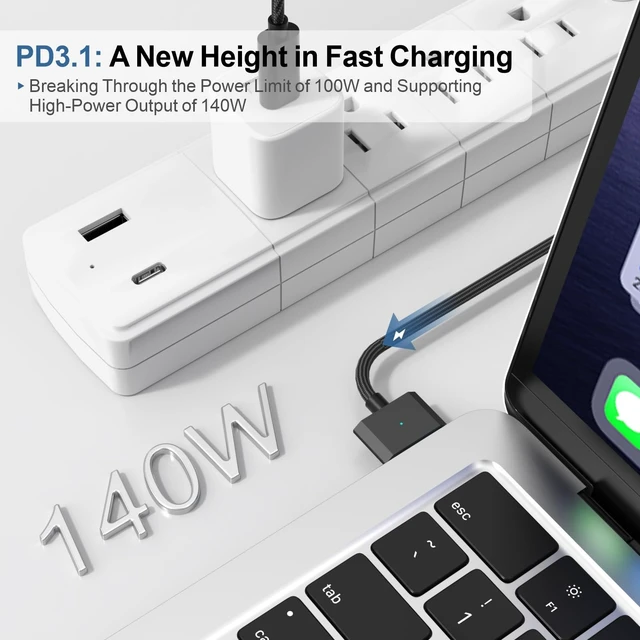 Alt view image 3 of 5 - Zuoziel 140W USB-C to Magnetic 3 Charging Cable 6.6FT