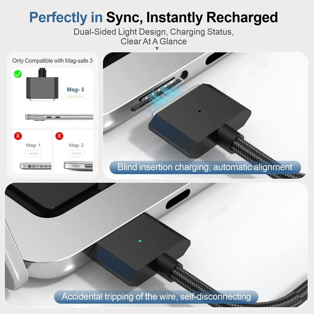 Alt view image 4 of 5 - Zuoziel 140W USB-C to Magnetic 3 Charging Cable 6.6FT