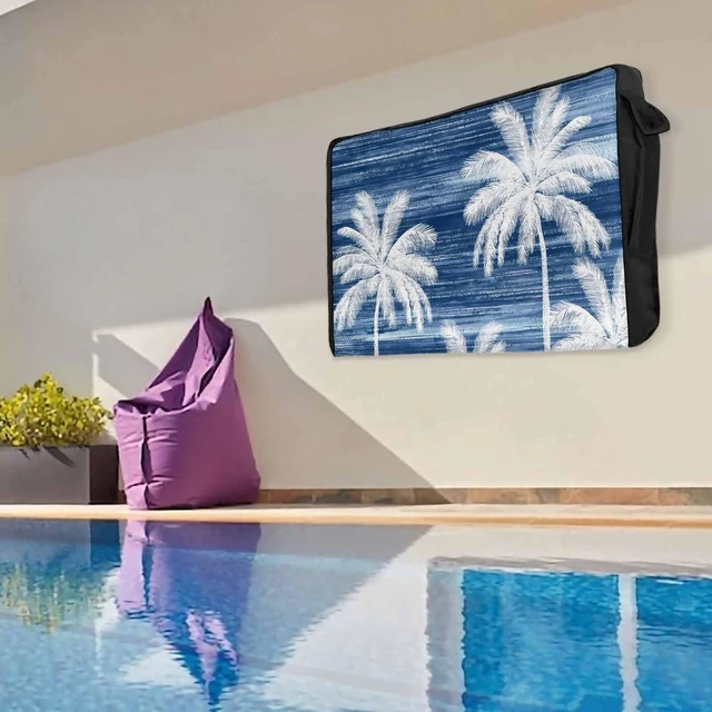 Alt view image 3 of 5 - Zefadutok Summer Palm Trees Outdoor TV Cover Tropical Coastal Rustic Navy Blue Abstract Waterproof Weatherproof TV Screen Protector with Remote Control Pocket for 60 to 65 Inch Television Outside