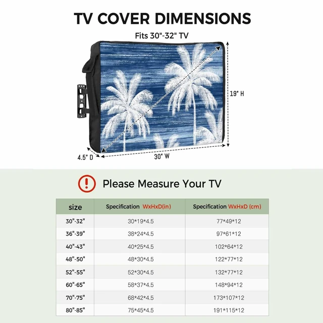 Alt view image 4 of 5 - Zefadutok Summer Palm Trees Outdoor TV Cover Tropical Coastal Rustic Navy Blue Abstract Waterproof Weatherproof TV Screen Protector with Remote Control Pocket for 60 to 65 Inch Television Outside