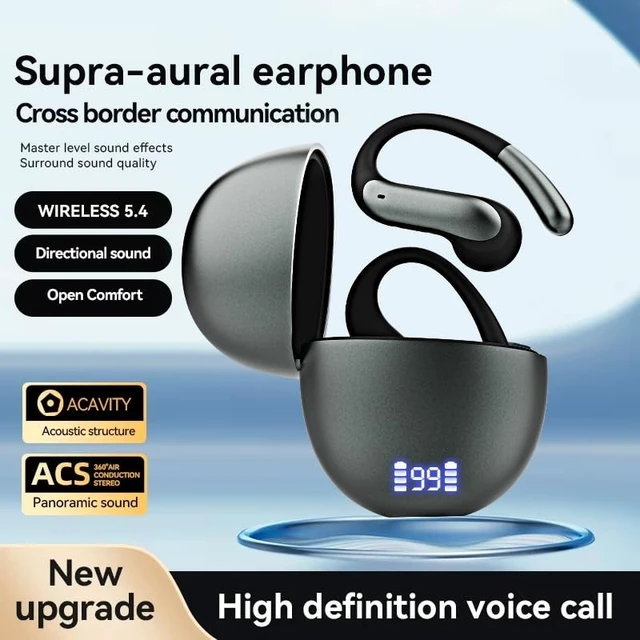 Alt view image 2 of 5 - TRAUSI Open Ear Wireless Earbuds, Bluetooth 5.3, 80H Playtime, ENC Noise Cancelling, IPX7 Waterproof, Fast Charging, Sports Earphones with Earhook, Black (Black)