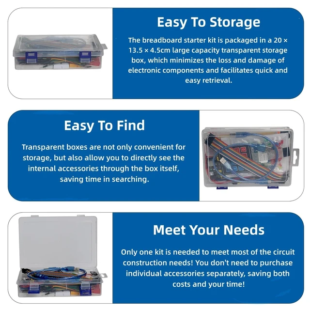 Alt view image 3 of 5 - Yetaida Electronics Component Fun Kit with 830 & 400 tie-Points Breadboard