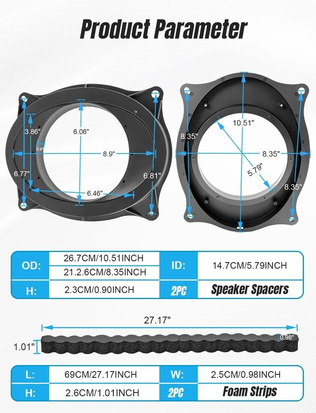 Alt view image 2 of 5 - Zenoruslky 6x9 to 6.5 Solid Speaker Ring Adapter with Foam Strip for Toyota