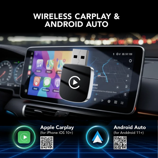 Alt view image 4 of 5 - 2026 Wireless CarPlay Adapter & Android Auto Wireless Adapter 2-in-1, Compatible with iPhone & Android, Plug & Play Car Play Dongle for Aftermarket Cars with Wired CarPlay, Support iOS &