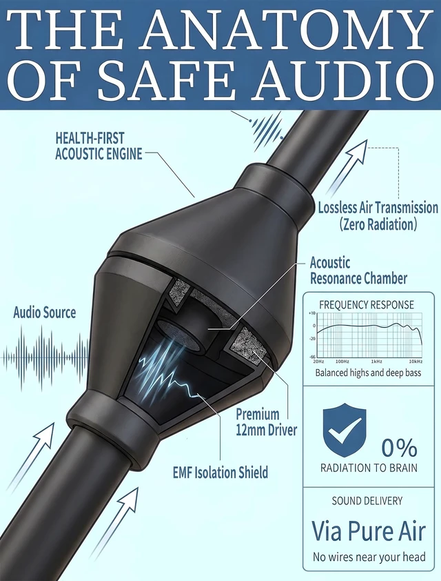 Alt view image 3 of 5 - Air Tube Headphones EMF Free Anti Radiation Wireless Earbuds with Mic