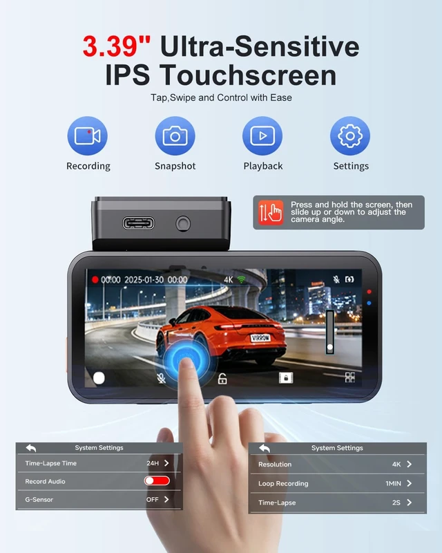 Alt view image 3 of 5 - Winail Dash Cam Front and Rear: 4K+2.5K Dash Camera for Cars Free 64GB Card