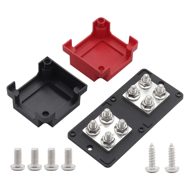Alt view image 2 of 5 - Brliantux 400 Amp Bus Bar Box Copper Heavy-Duty Module with 8 x 3/8" (M10) Studs Terminals Battery Distribution Block DC 48V Black Red Enclosure Cover (Distribution Block)